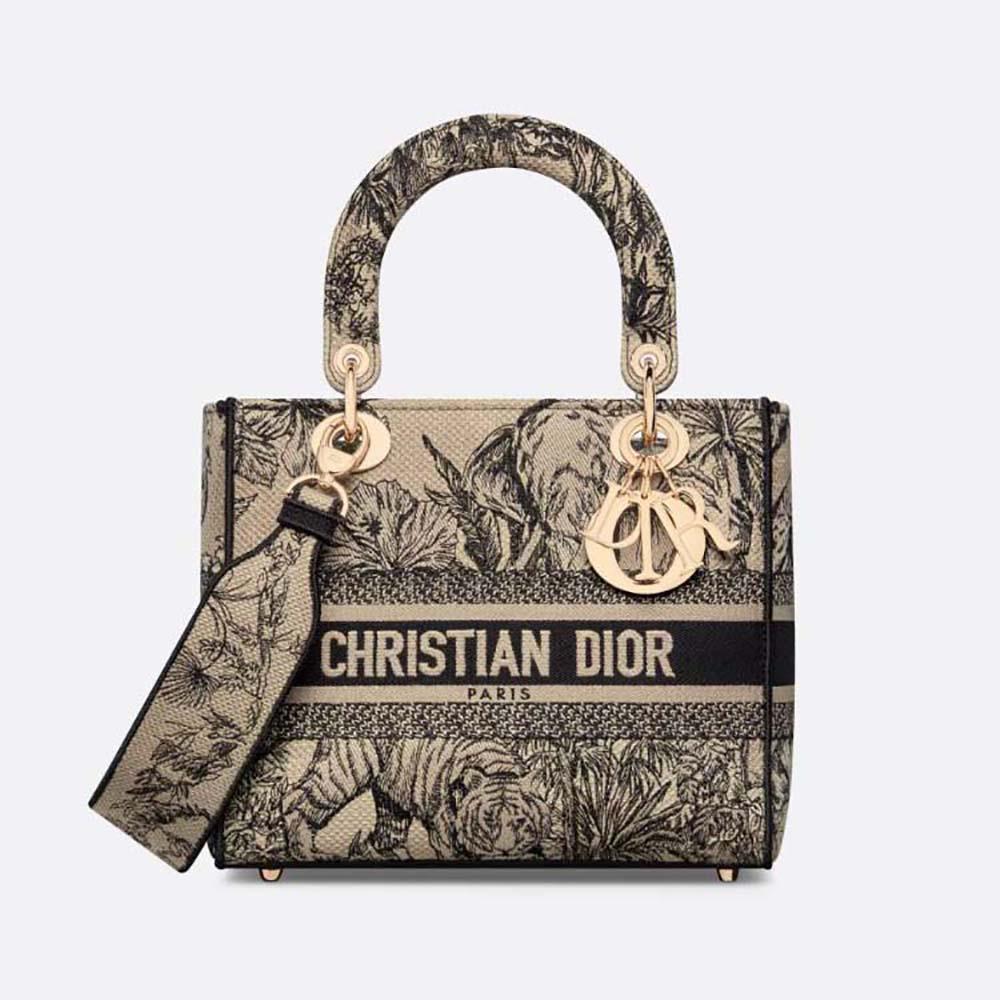 Dior Women Medium Lady D-lite Bag Beige Multicolor Toile de Jouy Voyage Embroidery